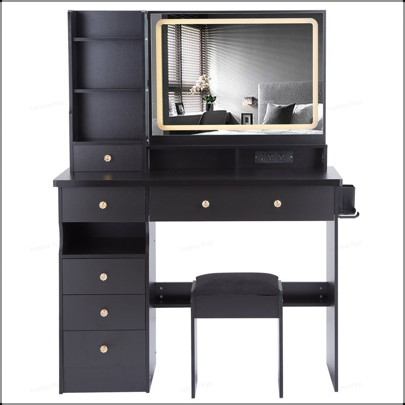 Ensemble de coiffeuse polyvalent avec des caractéristiques avancées pour s'habiller avec style, Noir
