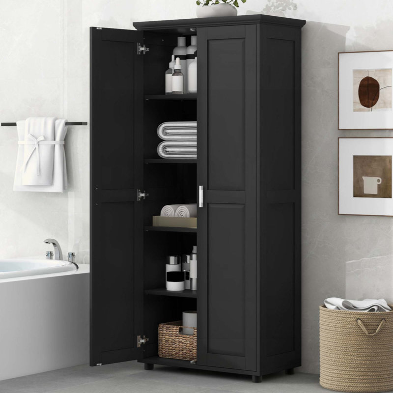 MDF Storage Cabinet with Two Doors & Adjustable Shelves, Multi-Functional Cabinet for Bathroom & Office