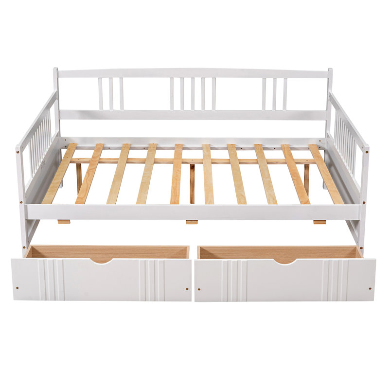 Daybed Wood Bed With Two Drawers, White, Full