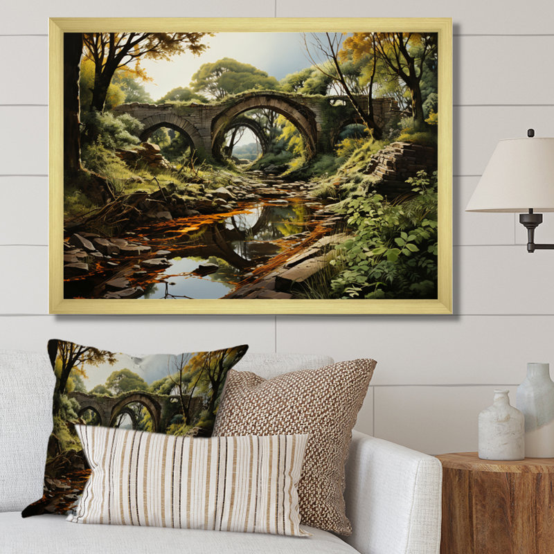 «Countryside the Old Bridge I», reproduction sur toile, H 12 po x l 20 po x P 1 po, Encadrement doré