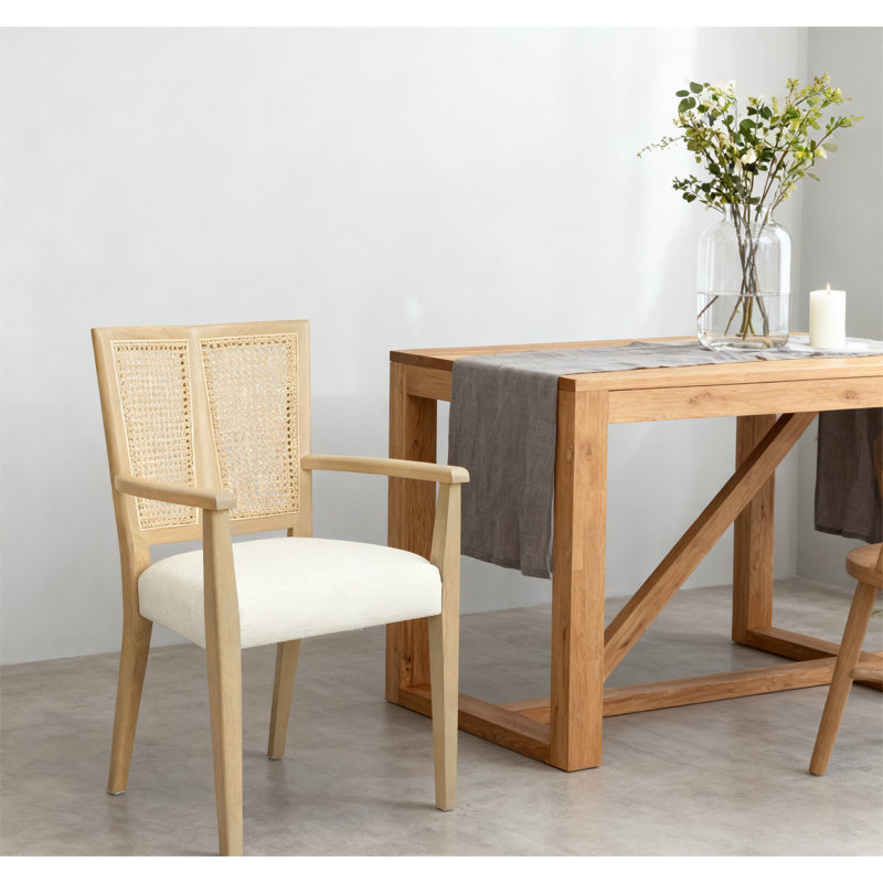 Chaise de salle à manger d'appoint avec accoudoirs, Beige, Bois de frêne naturel