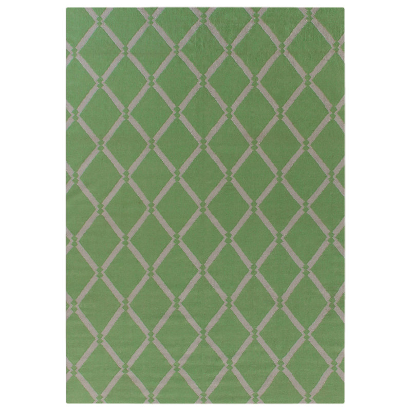 Wool Geometric Area Rug in Mint, Rectangle 5' x 8'