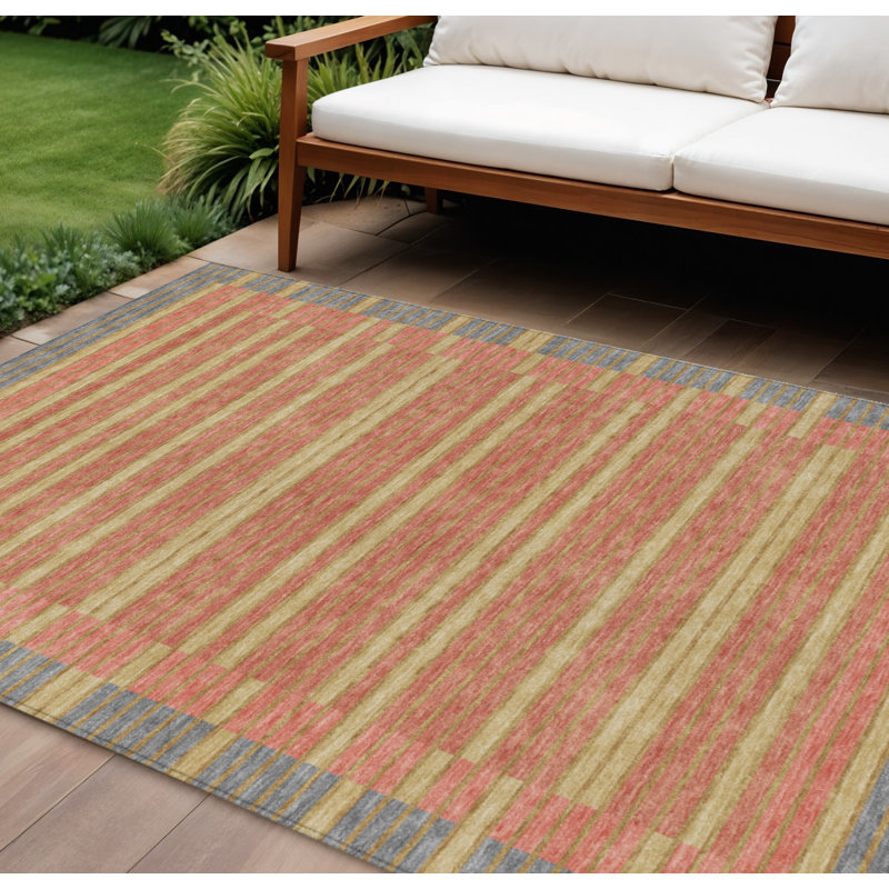 Tapis intérieur lavable à rayures étain et doré 8 pi x 10 pi, Rectangle 8 pi x 10 pi