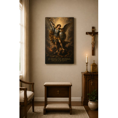 Grand Saint Michael Archangel, reproduction d'art sur toile 24 x 36 pouces, décoration de la Cathédrale sacrée, salle de prière chrétienne, décoration intérieure - prête à être accrochée