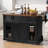Farmhouse Kitchen Island With Storage, Sliding Barn Door & Metal Grid Side Door, Rolling Kitchen Island On 5 Wheels With Spice Rack, Glass Holders,island Table With Drop Leaf For Kitchen, Black-1670335481
