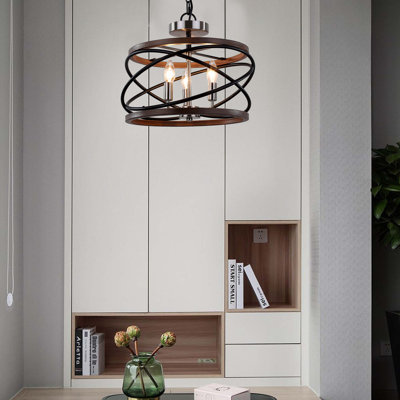 3-Light 15.75"W Black, Brushed Nickel and Wood Grain Ringed Candelabra Convertible Semi-Flush Mount