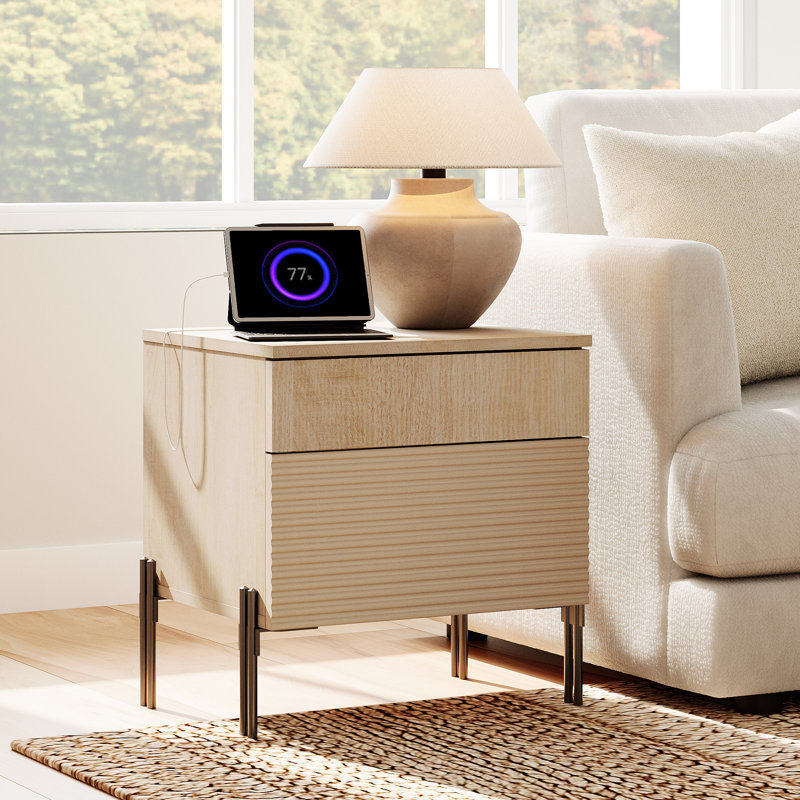 Laverda Modern End Table With Usb Ports, Beige, Individual