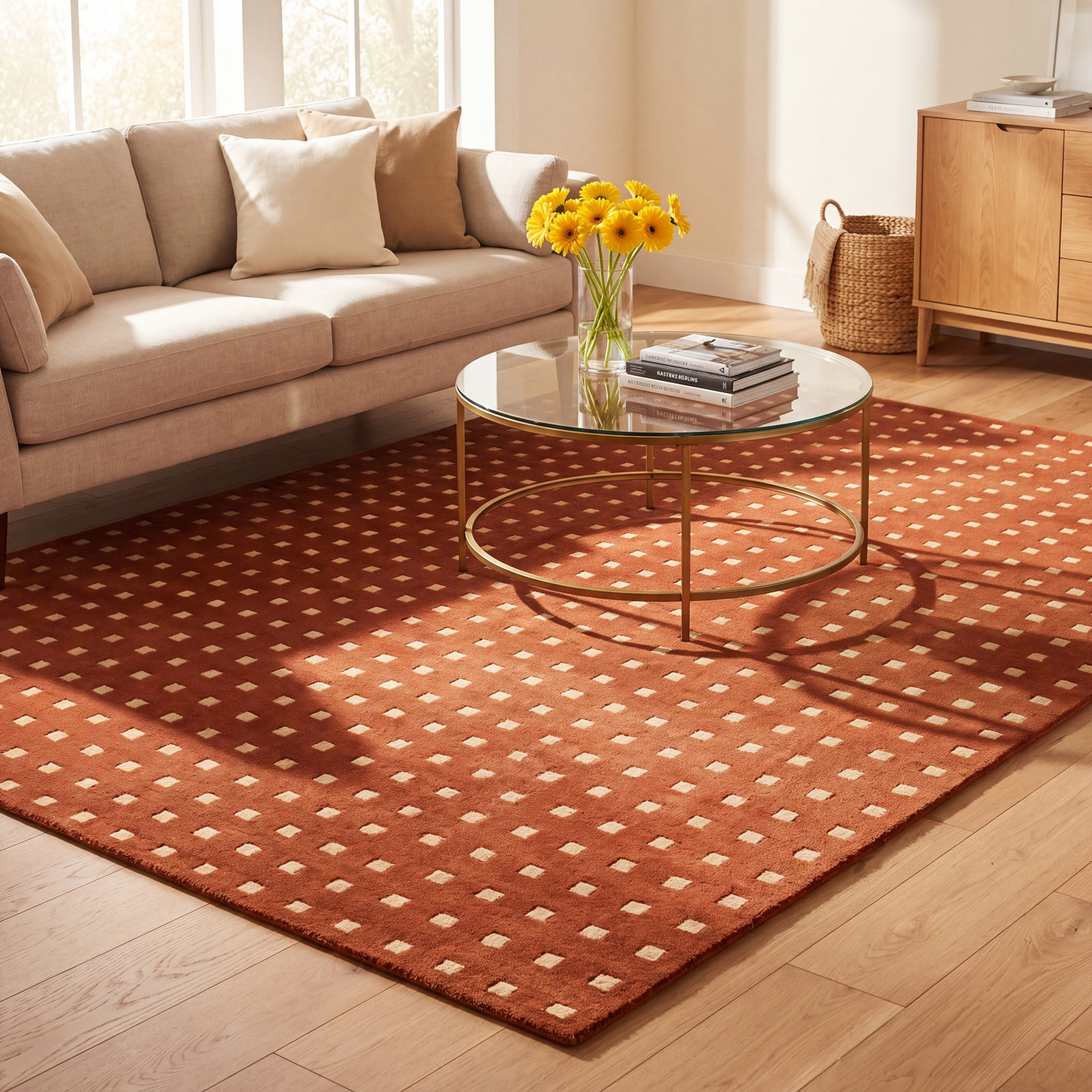 Lang Rust Hand-Tufted Geometric Wool Rug, 9' X 12'