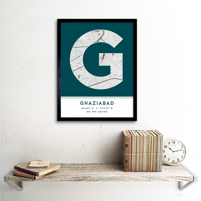 Ghaziabad City Map Ghaziabad Teal - Single Picture Frame Typography