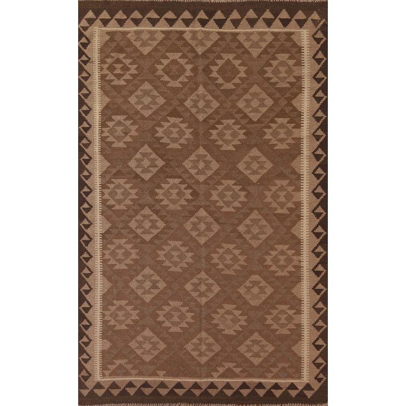 Brown Wool Kilim Reversible Area Rug 5x8