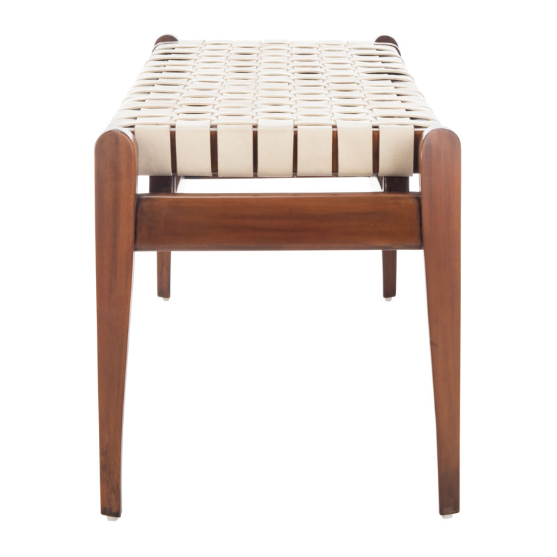 Kenan Solid Wood Bench, White Top Grain Leather