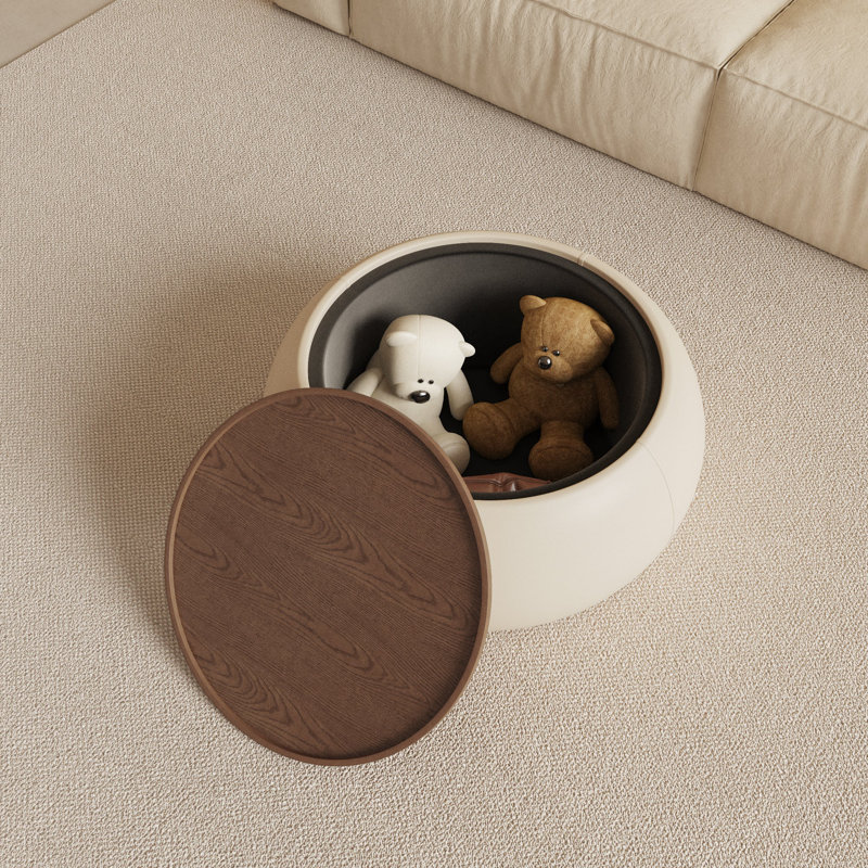 Modern Round Ottoman with Storage - Multi-Function Coffee Table, 15.30" H x 33.40" W x 33.40" D, White