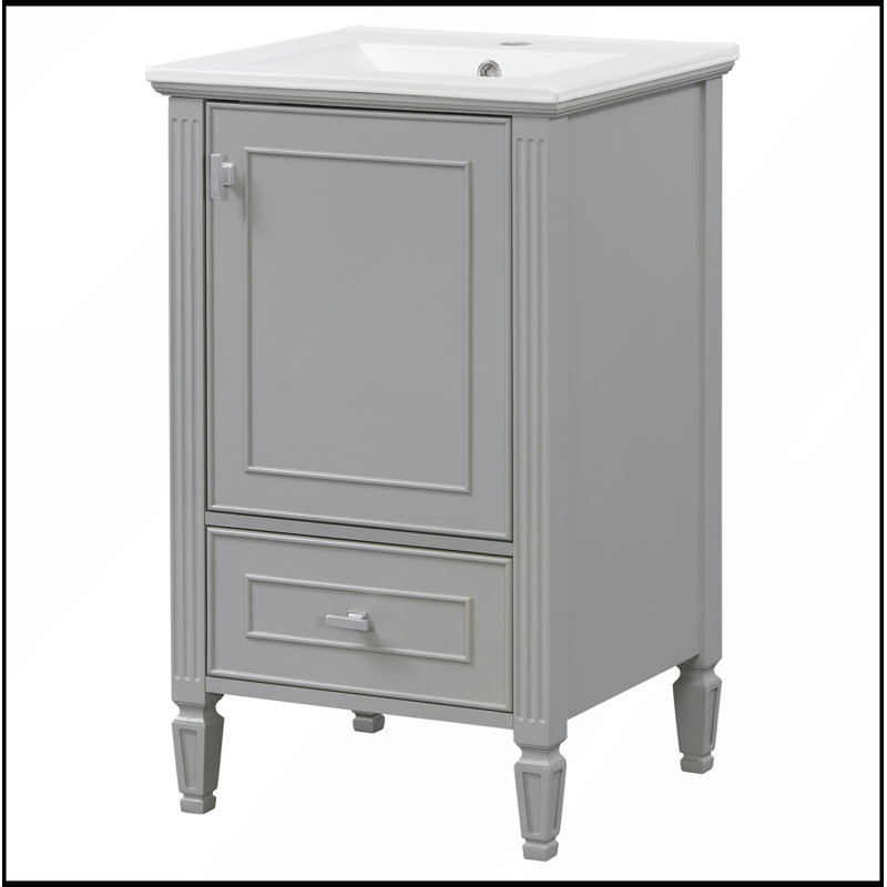 Meuble-lavabo autoportant de 20 po avec lavabo en céramique, tiroirs à fermeture en douceur et portes