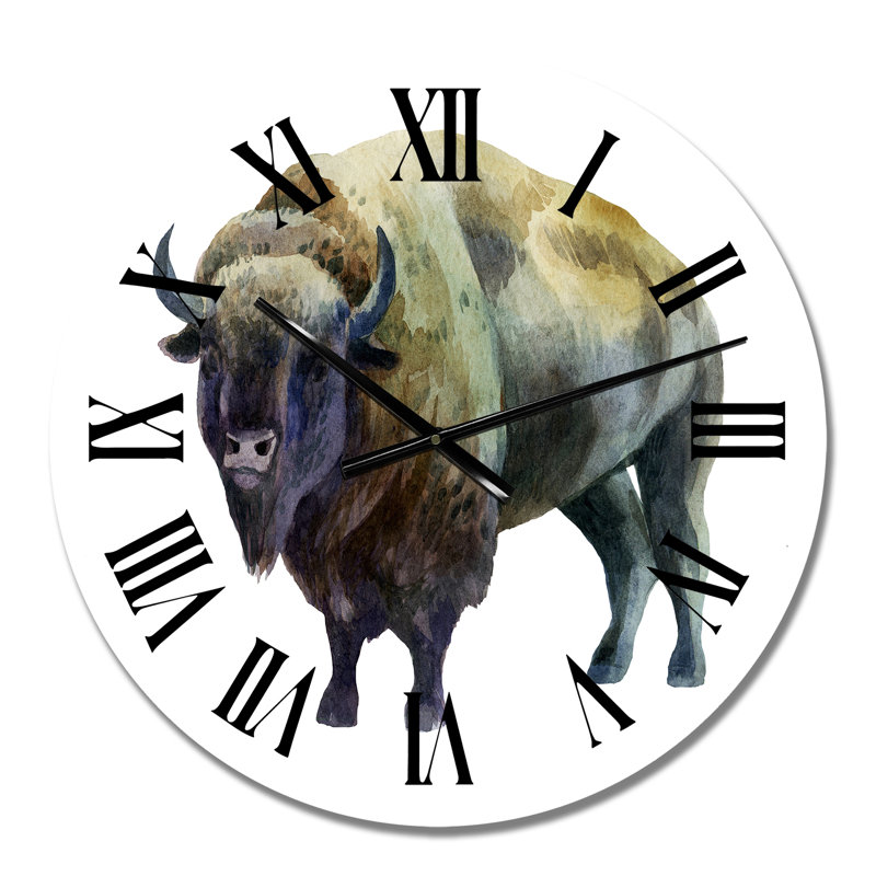 Bison On White - Traditional Wall Clock, Small