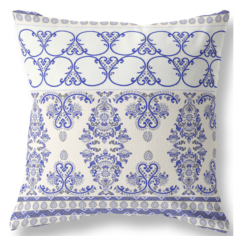 Housse et insert de coussin carré Stevensville, Blanc cassé / Bleu, 16 po x 16 po