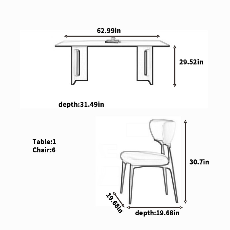 Combinaison simple de table et de chaise, H 29,52 po x L 62,99 po x l 31,49 po