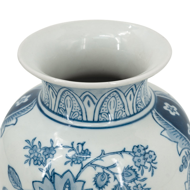 Vase en porcelaine avec motifs floraux - 5 po de diamètre 0,5 po x 8,7 po - bleu / blanc