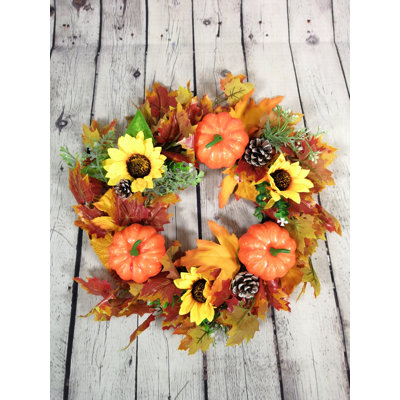 Couronne de citrouille d'Halloween faite à la main orange 16 po Ansuma