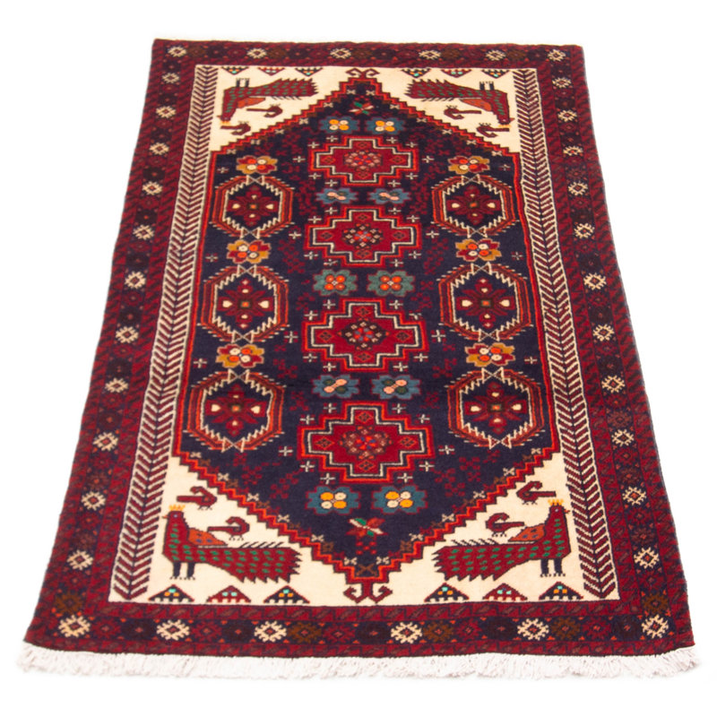 Tapis rouge en laine noué à la main de conception unique 3 pi 3 po x 6 pi 5 po New Age