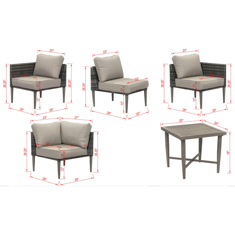 Ensemble de conversation modulaire en rotin 7 pièces avec coussins Tuckerman