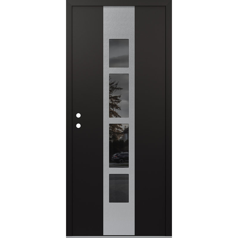 Porte d'entrée pré-suspendue Diamond A10, L 37,44 po x H 81,69 po, Droite / vers l'intérieur, Noir / noir / miroir