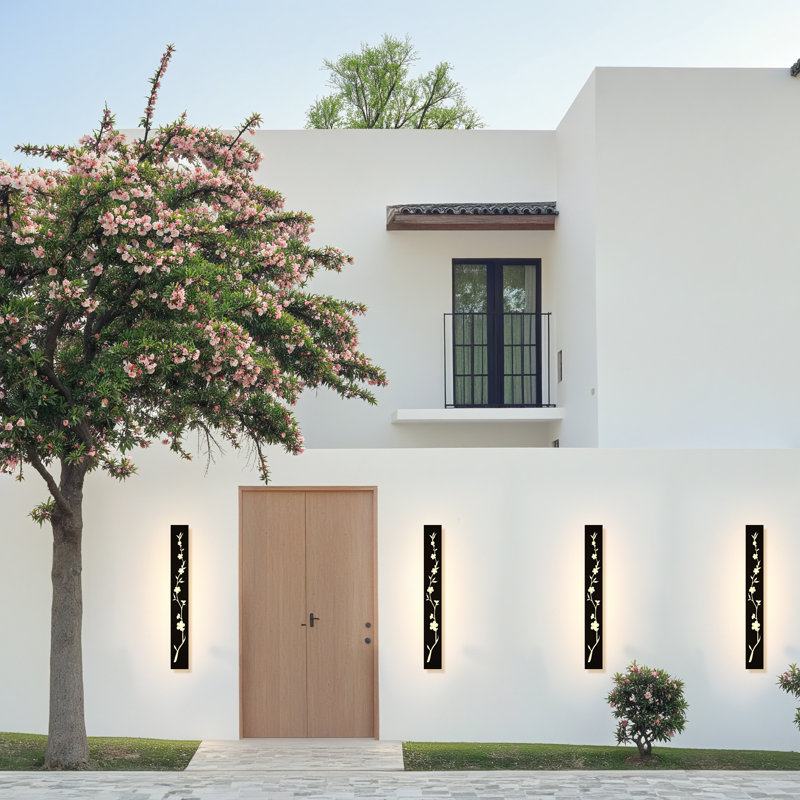 LED Waterproof Outdoor Wall Light, Modern Black Hollow Peach Blossom Design, Ideal for Patio, Garden, Villa Wall Decor Lighting