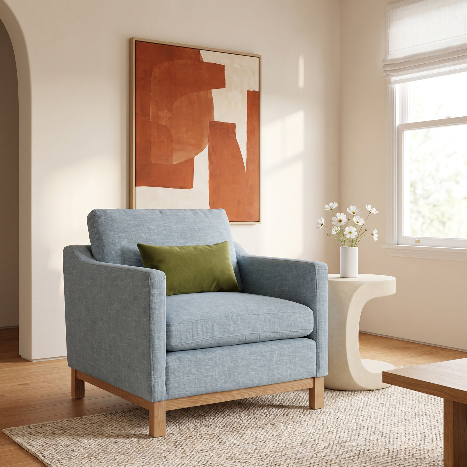 Cami Oak Armchair, Blue Linen Blend
