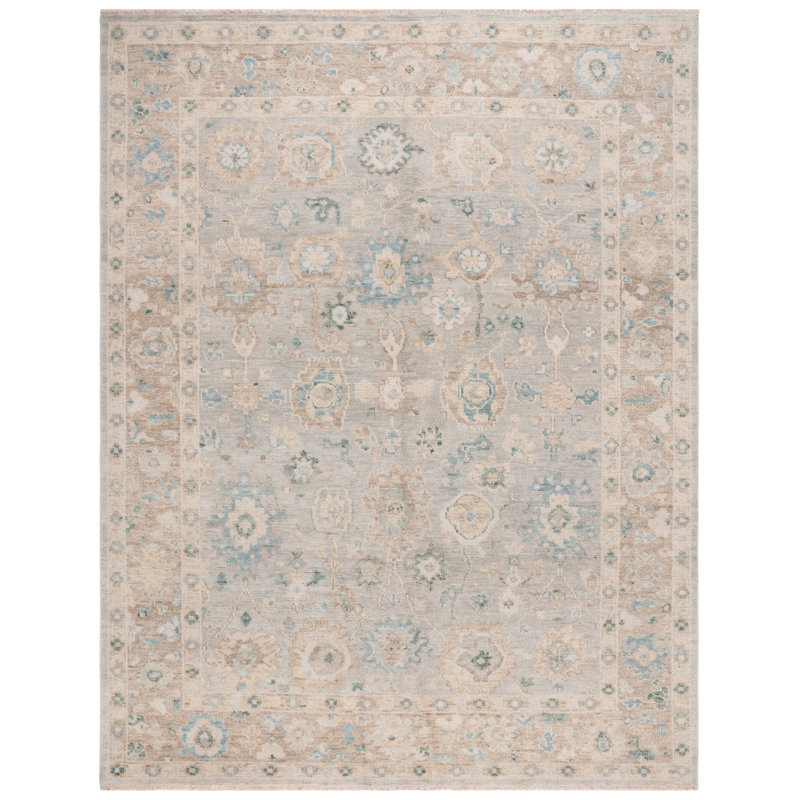 Gray Hand-Knotted Wool and Cotton 8' x 10' Area Rug