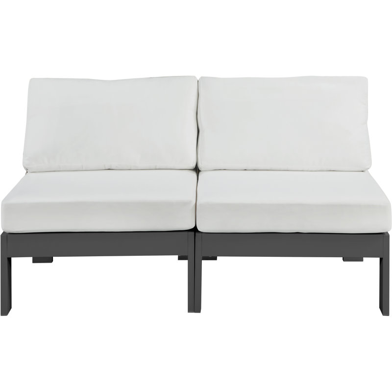 Kylis 60'' Wide Aluminum Loveseat with Cushions, White, Dark Gray