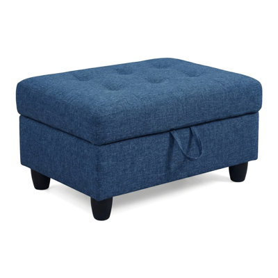 Banc bleu avec repose-pieds capitonné en chenille bleu, repose-pieds rectangulaire rembourré avec charnière à gaz de sécurité, repose-pieds multifonctionnel pour le salon, la chambre à coucher et le vestibule