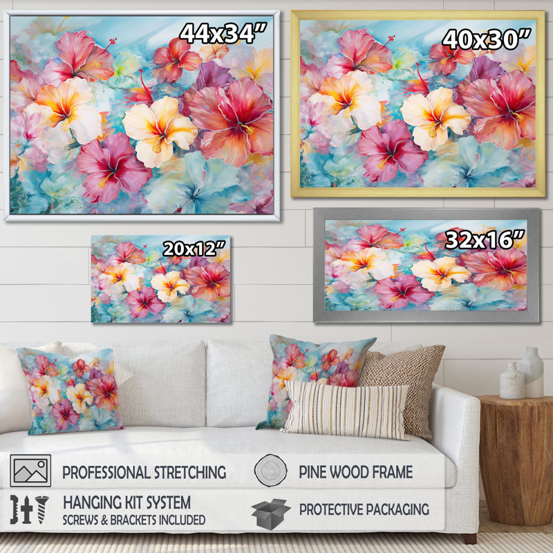 «Hibiscus Bliss Flower Blooms I», reproduction sur toile, Cadre flottant blanc, H 24 po x l 32 po x P 1 po