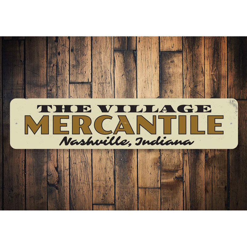 Enseigne en aluminium Village Mercantile, H 6 po x l 24 po x P 0,063 po
