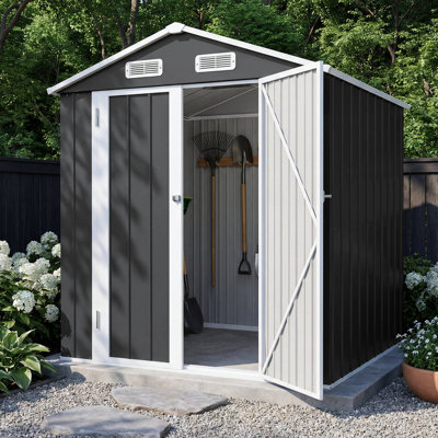6' x 4' All-Weather Galvanized Steel Storage Shed with 4 Vents & Hinged Double Doors, Heavy Duty Metal Tool Shed for Backyard