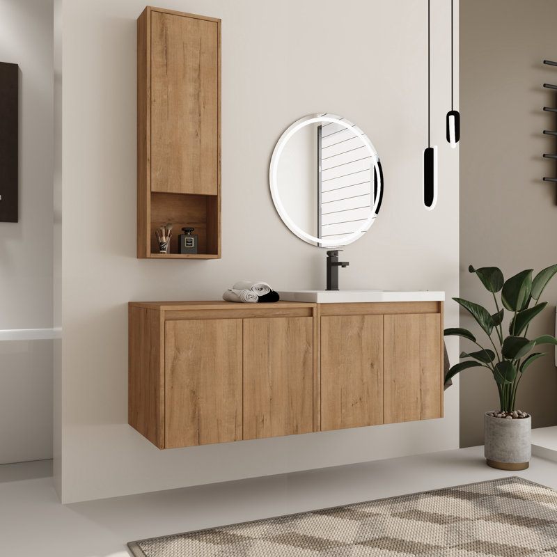 Bellmead 48'' Single Bathroom Vanity Set with Resin Sink Top and 12'' Bathroom Wall Cabinet