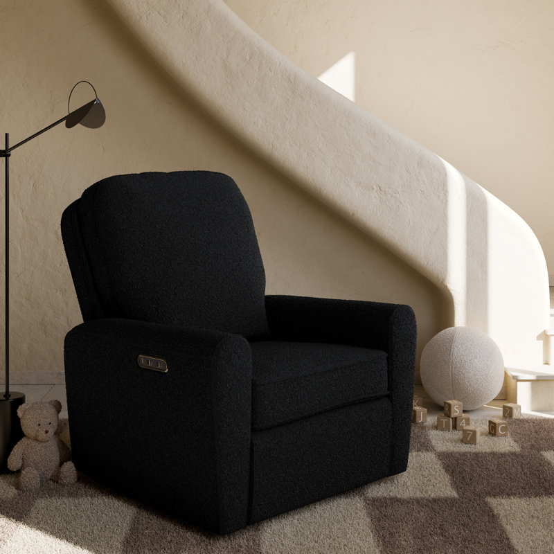 Chaise berçante inclinable électrique pivotante Amalfi avec charge USB double , Bouclé noir