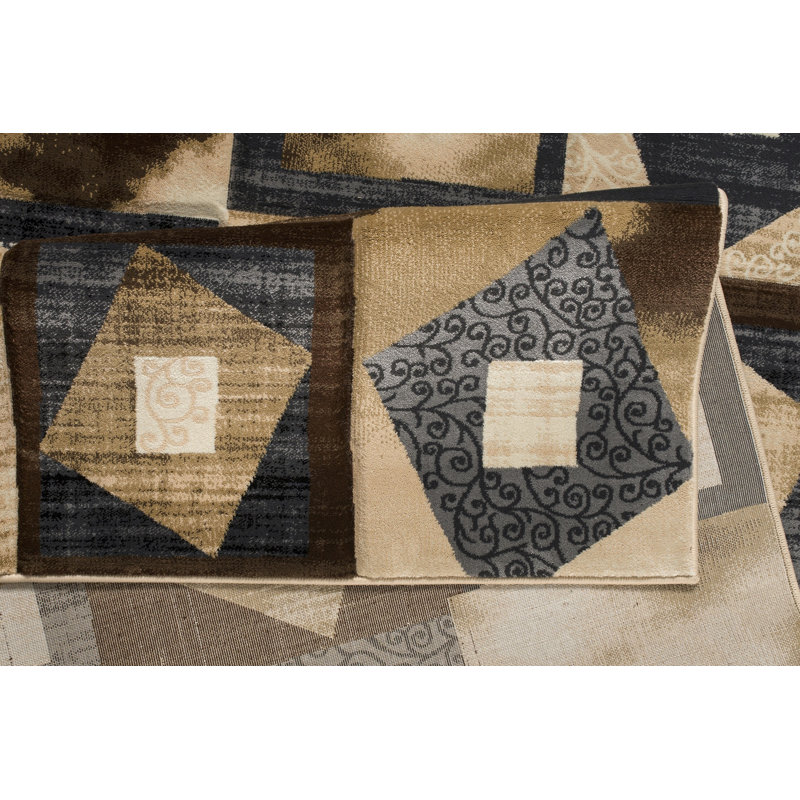 Tapis carré abstrait Tykie en crème / gris anthracite, Rectangle 7 pi 11 po x 10 pi 6 po