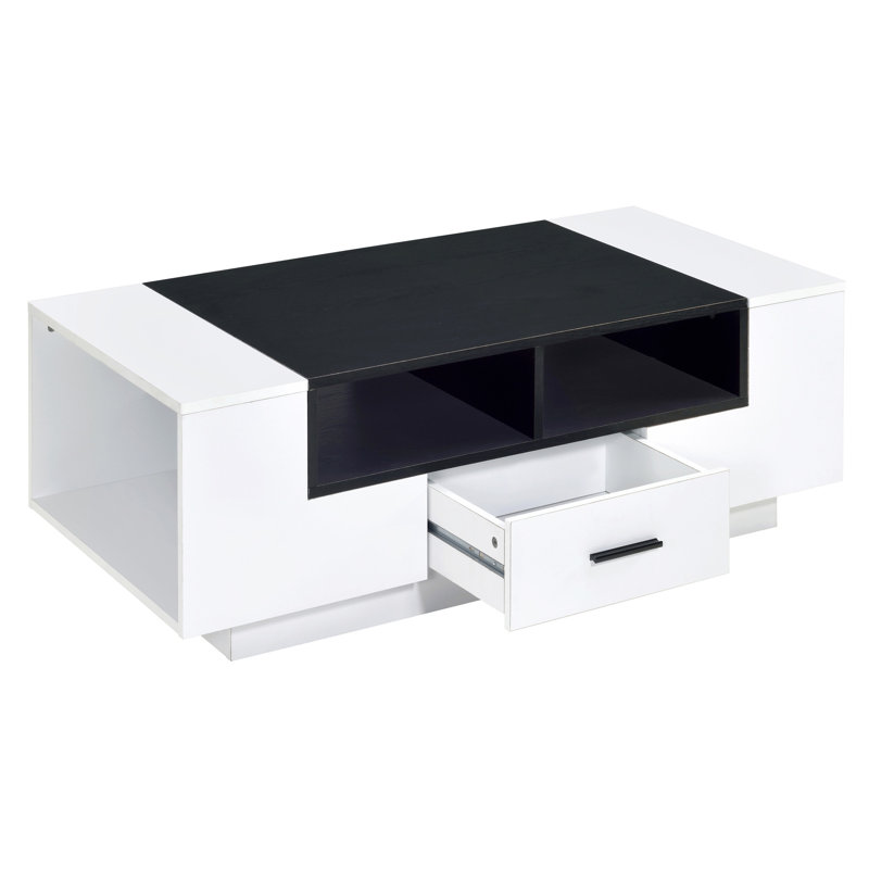 Table rectangulaire blanche et noire: rangement avec étagère à café contemporaine