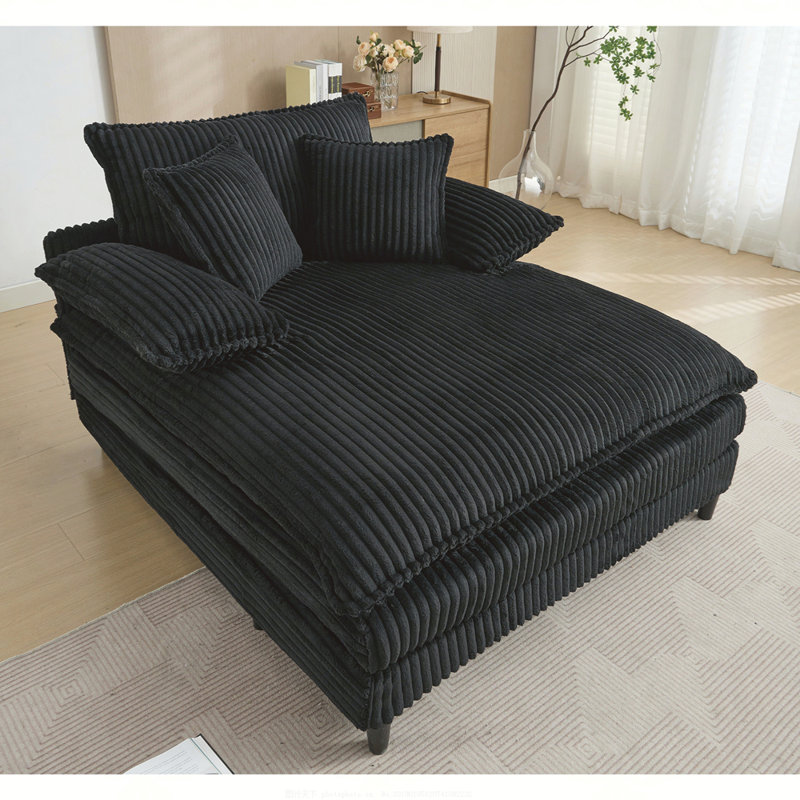 Corduroy 54.75" W Oversized Lounge Chaise Sofa Bed, Black, 1