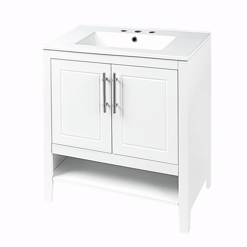 Yerger 30'' Single Bathroom Vanity with Solid + Manufactured Wood Top, White