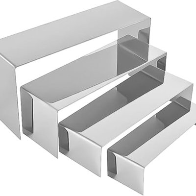 4 Piece Stainless Steel Display Risers Perfect Stands for Showcasing Cupcakes, Desserts, Perfumes, Handbags, Shoes, Jewelry, and Collectibles