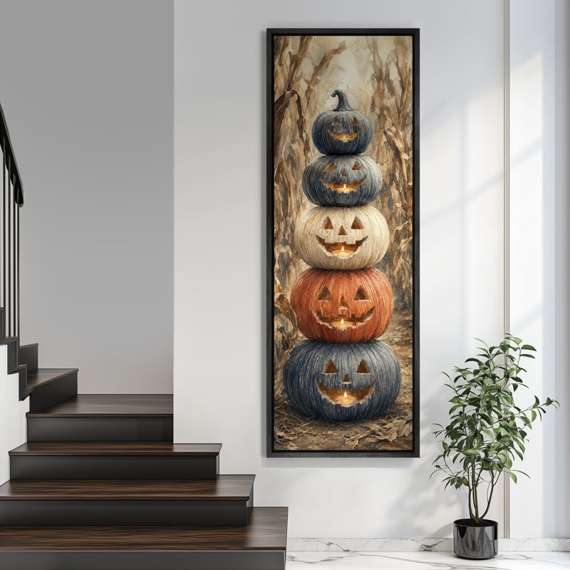 «Stacked Jack O Lantern Pumpkins», récolte d'Halloween, très grandes photos, impression sur toile encadrée, Noir