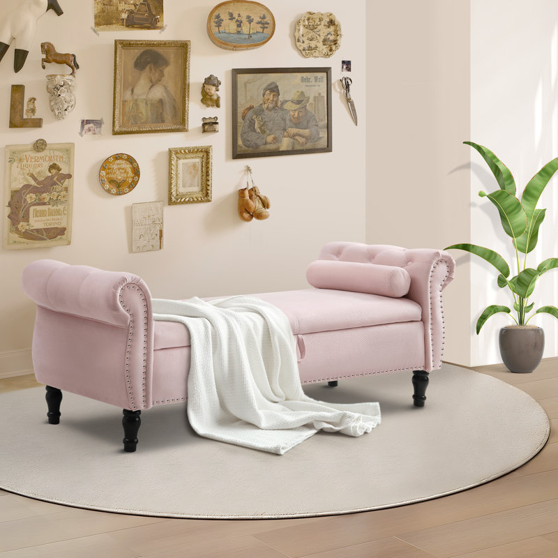 Chaise longue avec accoudoirs capitonnés Dejonnae, Velours rose