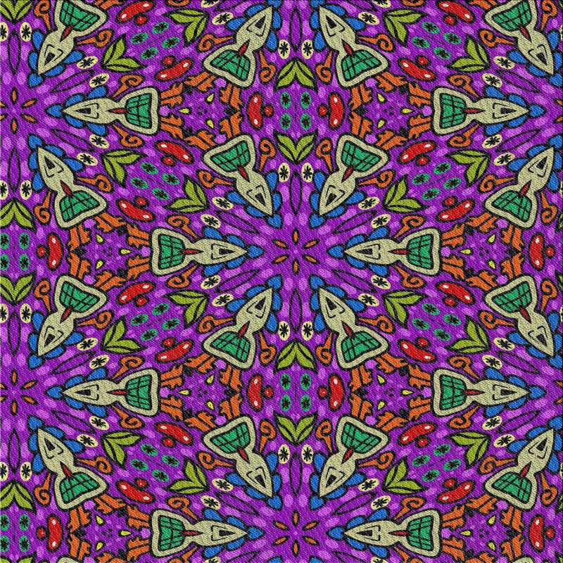 Violet/rouge/vert Tapis décoratif, Carré 4 pi