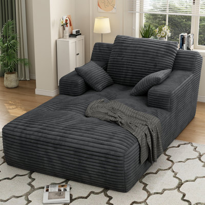 Oversized Corduroy Chaise Lounge Chair, 67-Inch Cloud Plush Upholstered Floor Sofa with Back and Arm Cushions, No Assembly Required