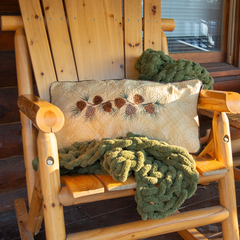Rustic Beige and Brown Embroidered Pine Cone Rectangular Pillow