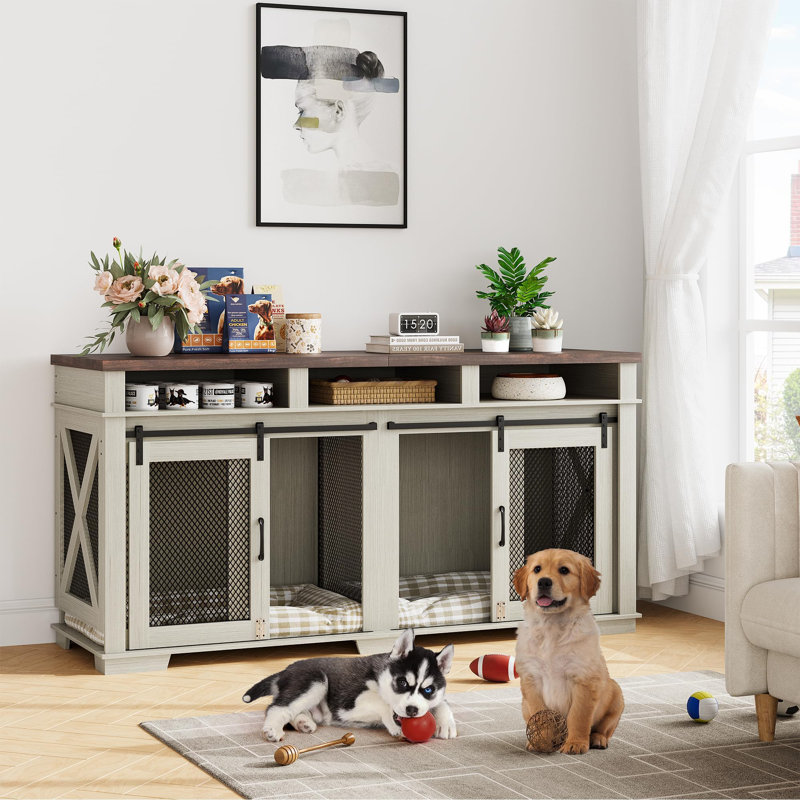 Cage pour chien avec portes doubles, Beige / brun
