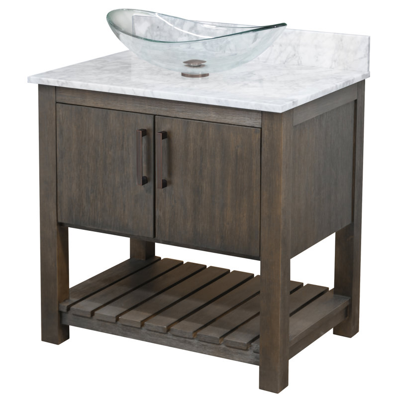 Ensemble de meuble-lavabo simple 36 po avec plateau en marbre, Noir mat