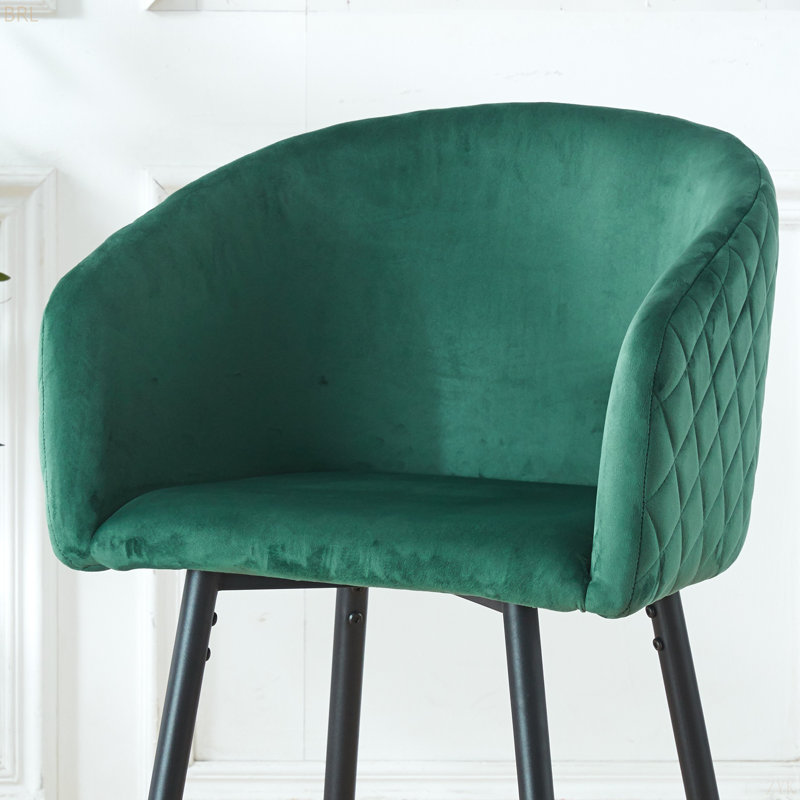 Tabouret de bar, ensemble de 2, pieds en métal noir, revêtement en velours pour pub, restaurant, îlot de cuisine