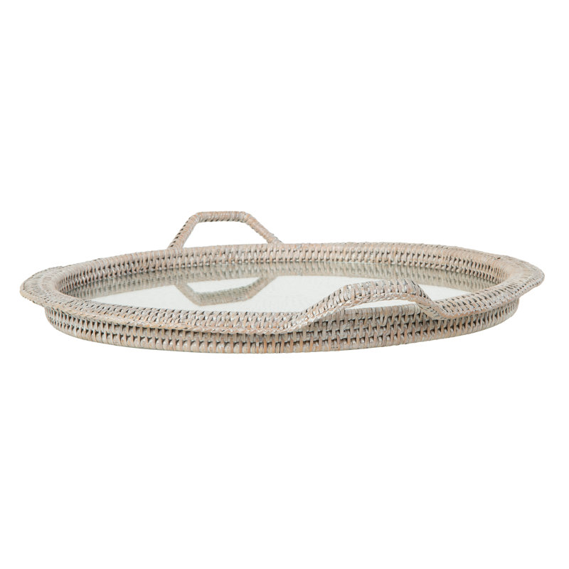 Everard Glass and Wicker Decorative Tray, White
