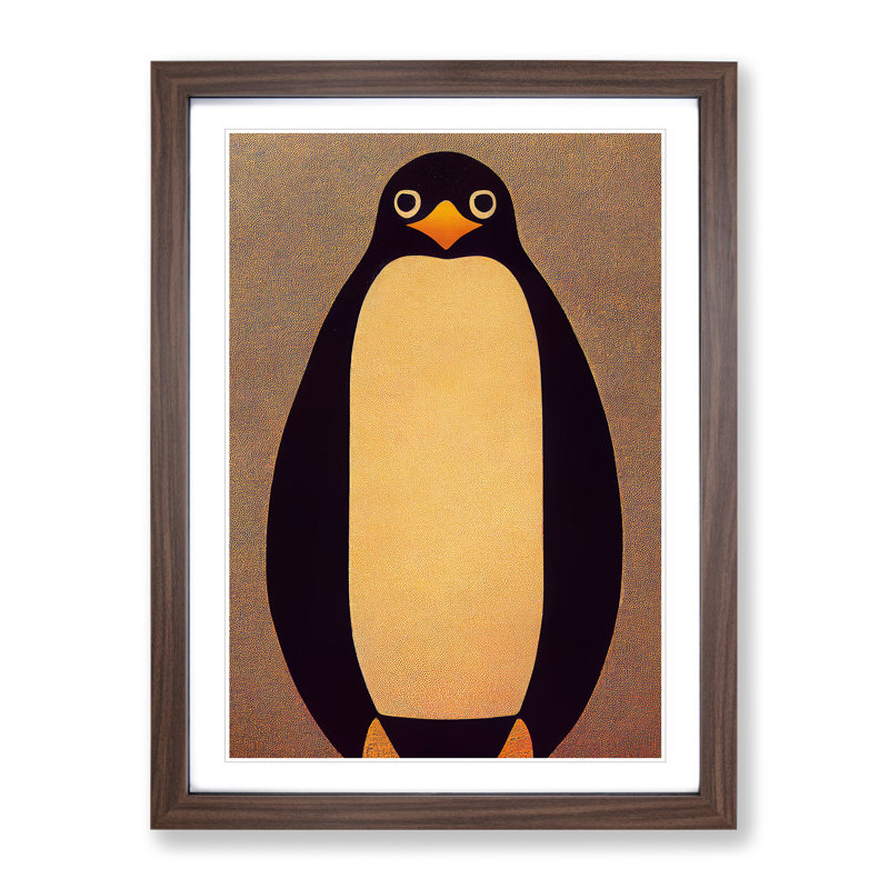 Retro Penguin Art No.1 - Wall Art, 46cm H x 34cm W x 2cm D, Walnut Framed